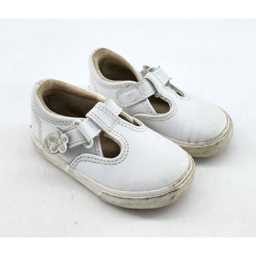 Keds Girls Daphne T-Strap Mary Jane Shoes Hook Loop White Leather Toddler Sz 5